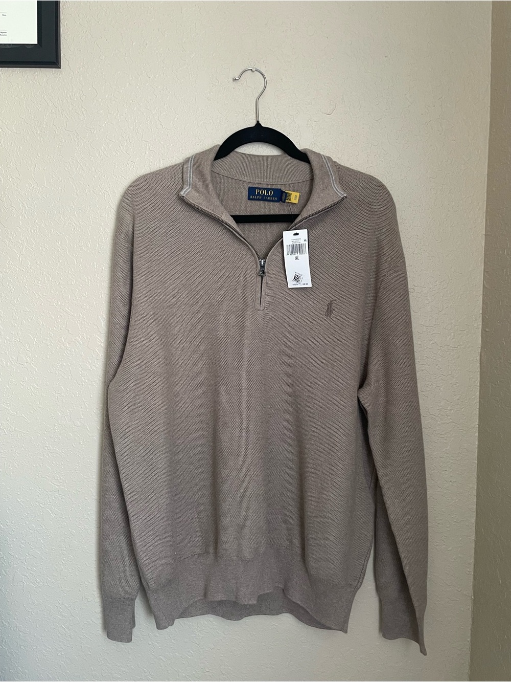 New Polo Ralph Lauren Mesh Knit Quarter Zip Sweater Size XL Brown Heather